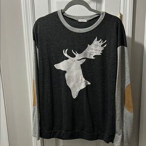 Black and Gray Moose distressed long sleeve Tshirt